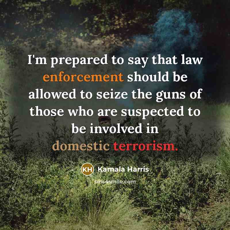 “I'm prepared to say that law enforcement should be allowed to seize the guns of those who are suspected to be involved in domestic terrorism.” quote by Kamala Harris