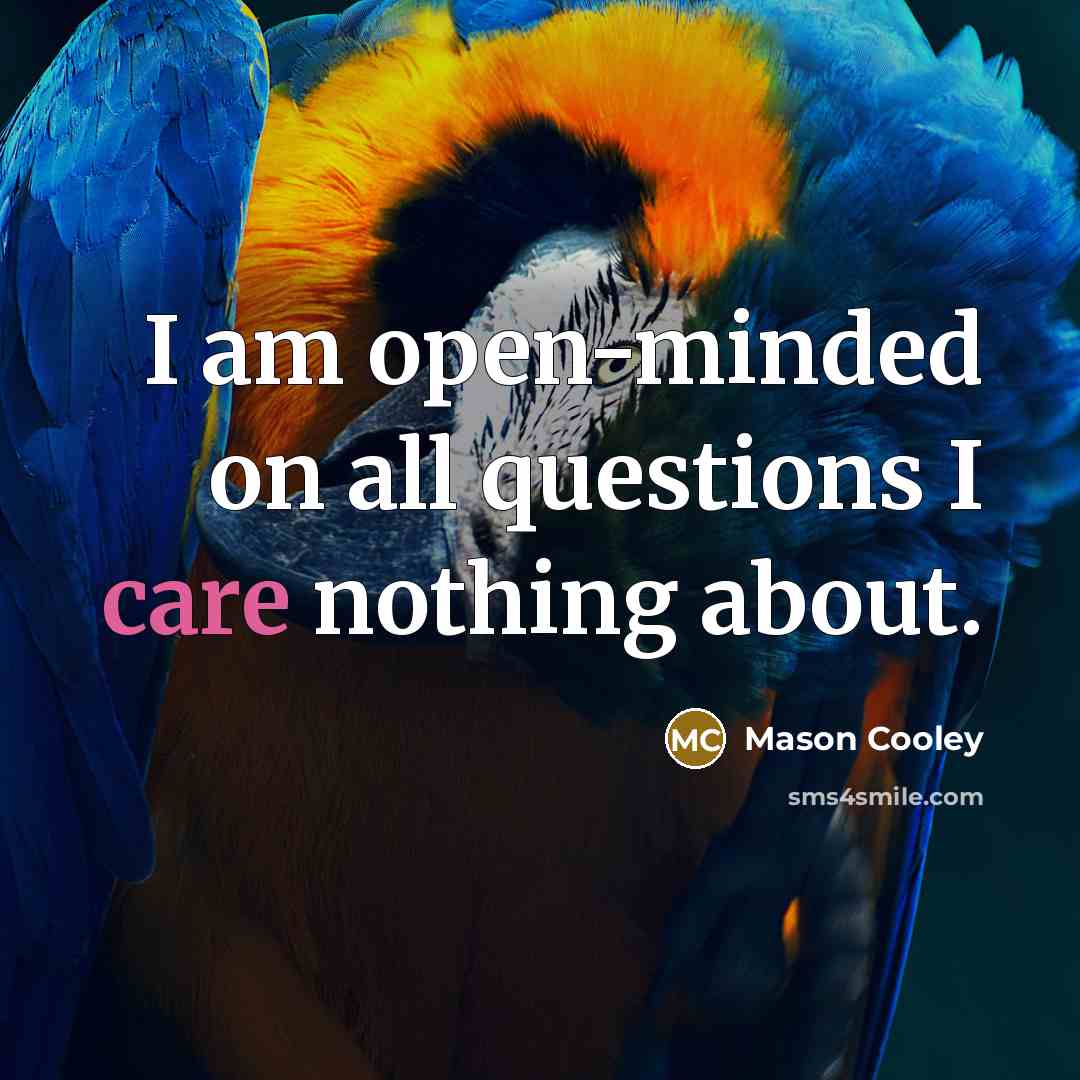 “I am open-minded on all questions I care nothing about.…” quote by Mason Cooley