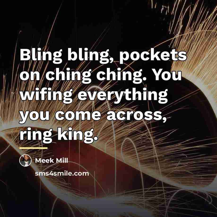 “Bling bling, pockets on ching ching. You wifing everything you…” quote by Meek Mill