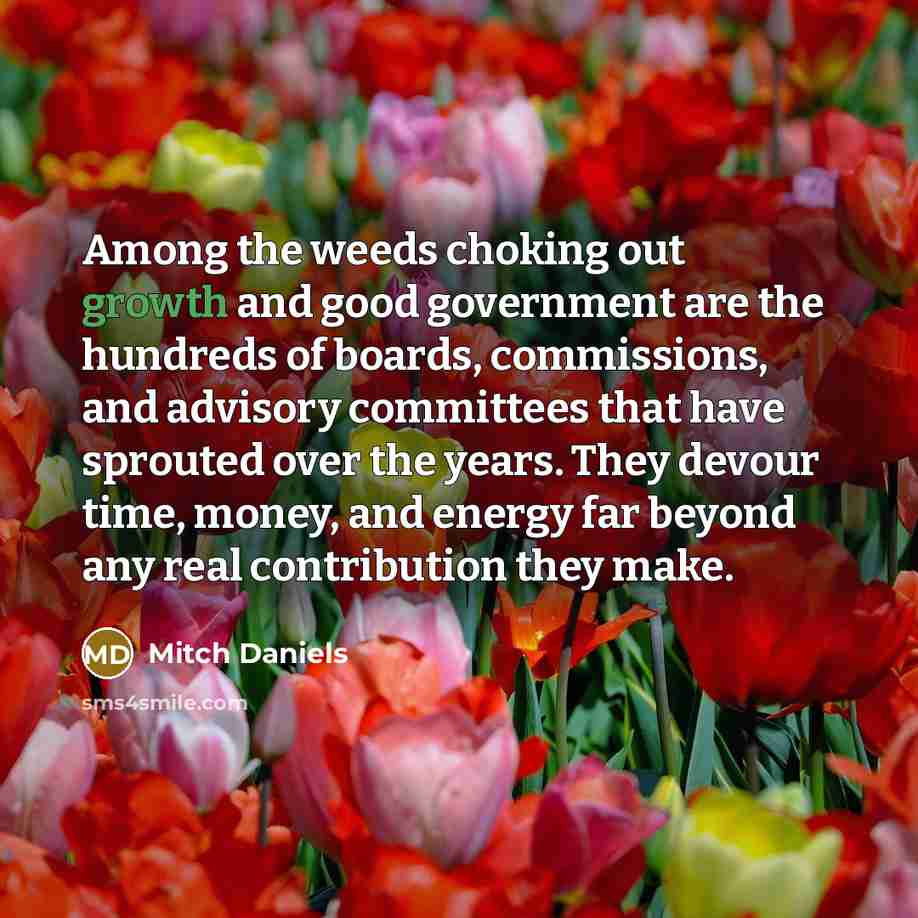 “Among the weeds choking out growth and good government are…” quote by Mitch Daniels