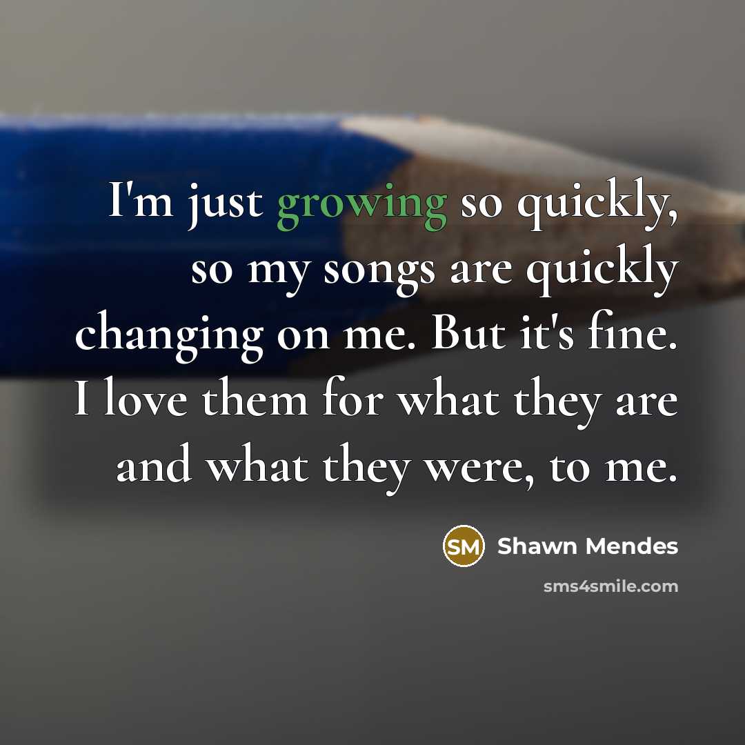 “I'm just growing so quickly, so my songs are quickly…” quote by Shawn Mendes