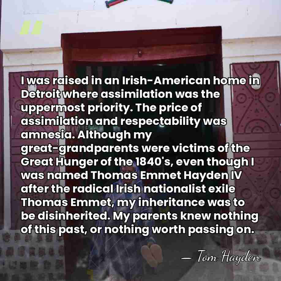 I was raised in an Irish-American home in Detroit where assimilation was&hellip; - Tom Hayden