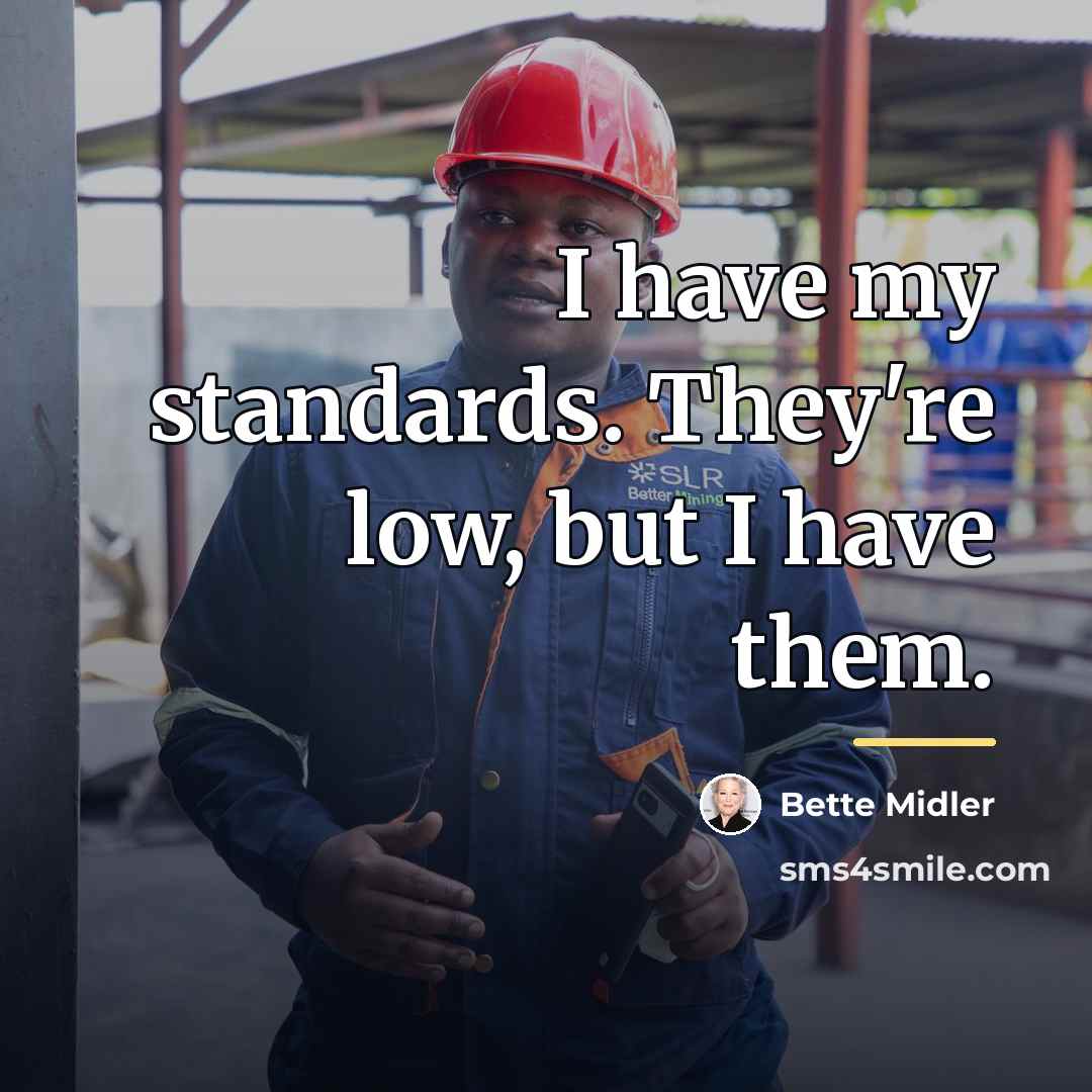 “I have my standards. They're low, but I have them.…” quote by Bette Midler