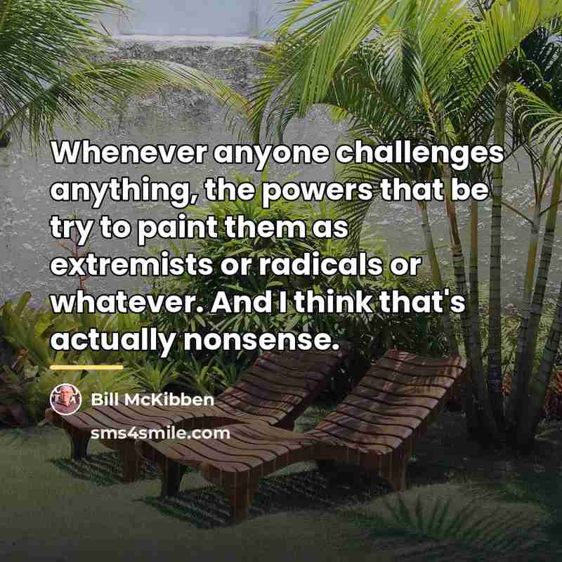 “Whenever anyone challenges anything, the powers that be try to…” quote by Bill McKibben