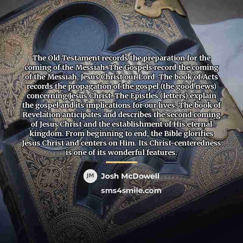 “The Old Testament records the preparation for the coming of…” quote by Josh McDowell