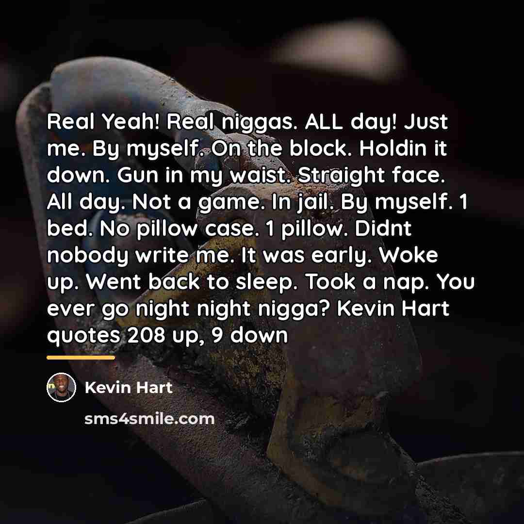 “Real Yeah! Real niggas. ALL day! Just me. By myself.…” quote by Kevin Hart