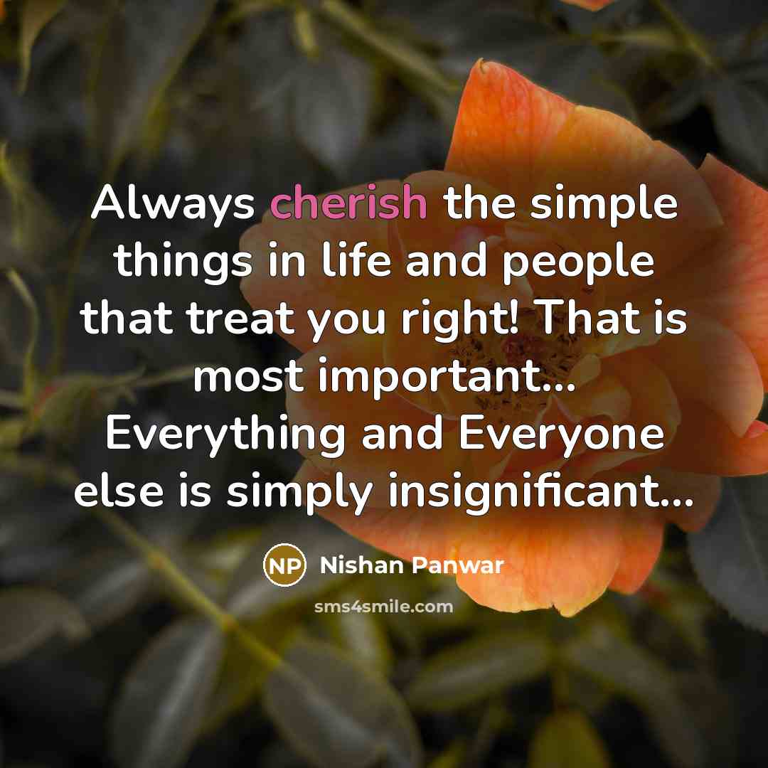 “Always cherish the simple things in life and people that…” quote by Nishan Panwar