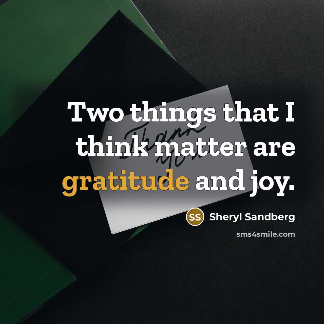“Two things that I think matter are gratitude and joy.…” quote by Sheryl Sandberg