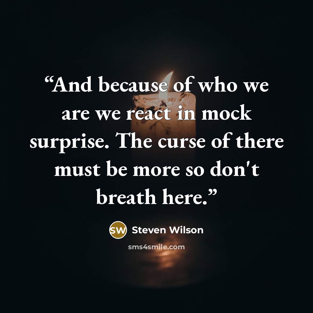 “And because of who we are we react in mock surprise. The curse of there must be more so don't breath here.” quote by Steven Wilson