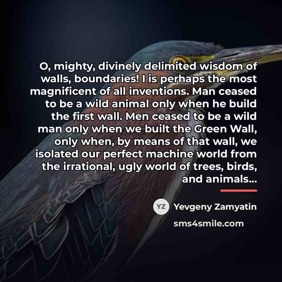“O, mighty, divinely delimited wisdom of walls, boundaries! I is…” quote by Yevgeny Zamyatin