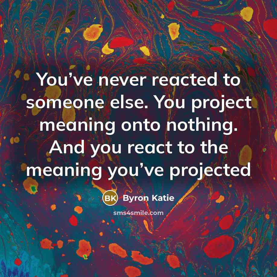 “You’ve never reacted to someone else. You project meaning onto…” quote by Byron Katie