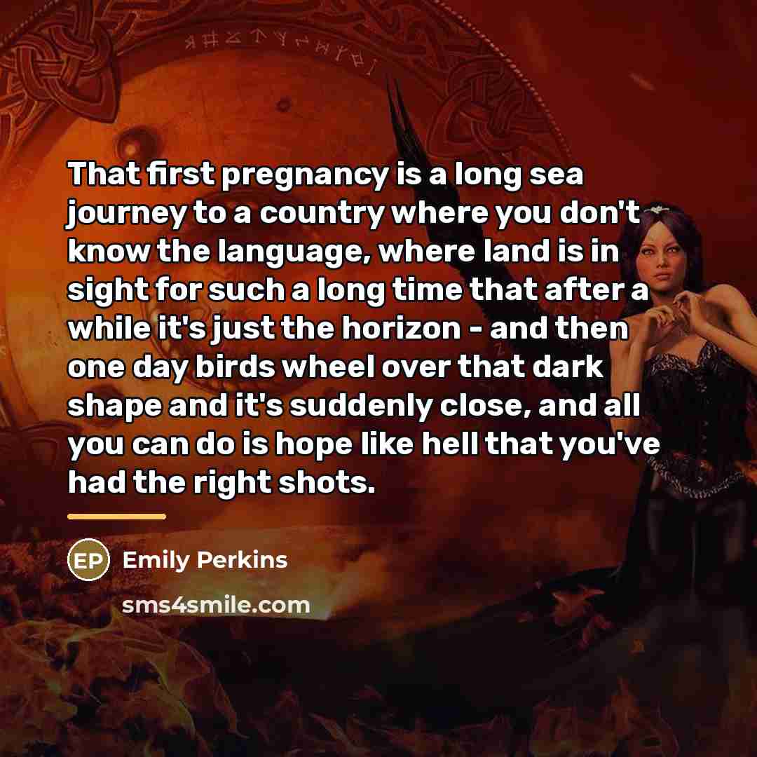 “That first pregnancy is a long sea journey to a…” quote by Emily Perkins