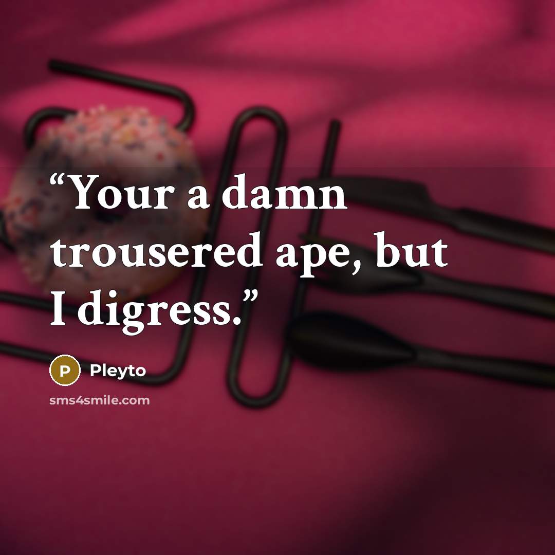 “Your a damn trousered ape, but I digress.” quote by Pleyto