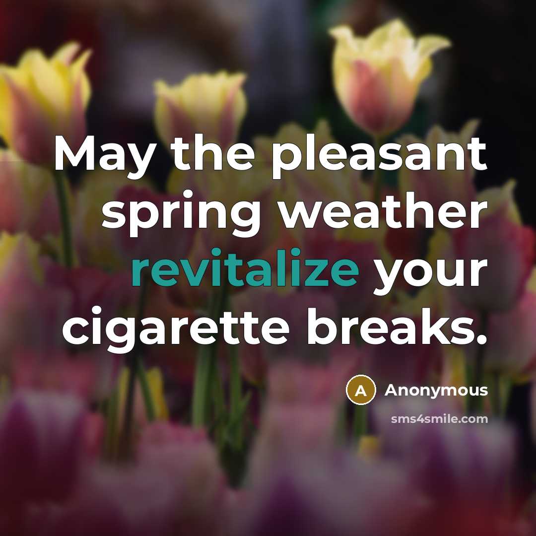 “May the pleasant spring weather revitalize your cigarette breaks.” quote by Anonymous
