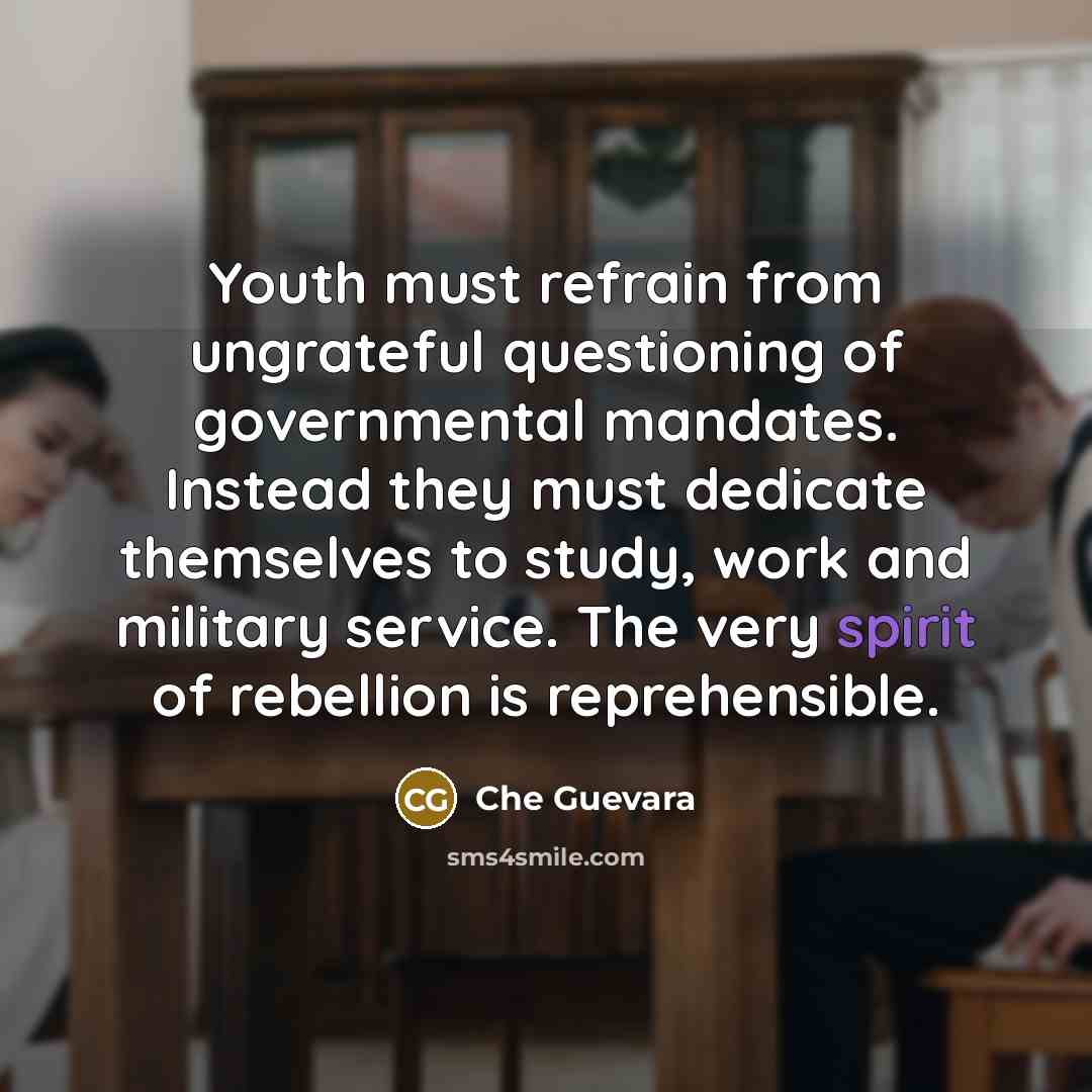 “Youth must refrain from ungrateful questioning of governmental mandates. Instead…” quote by Che Guevara
