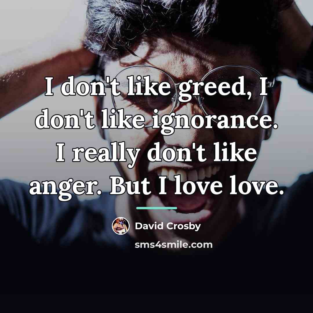 “I don't like greed, I don't like ignorance. I really…” quote by David Crosby