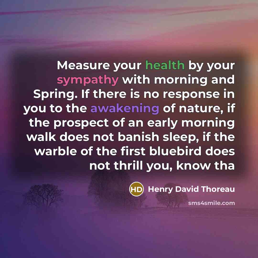 “Measure your health by your sympathy with morning and Spring.…” quote by Henry David Thoreau