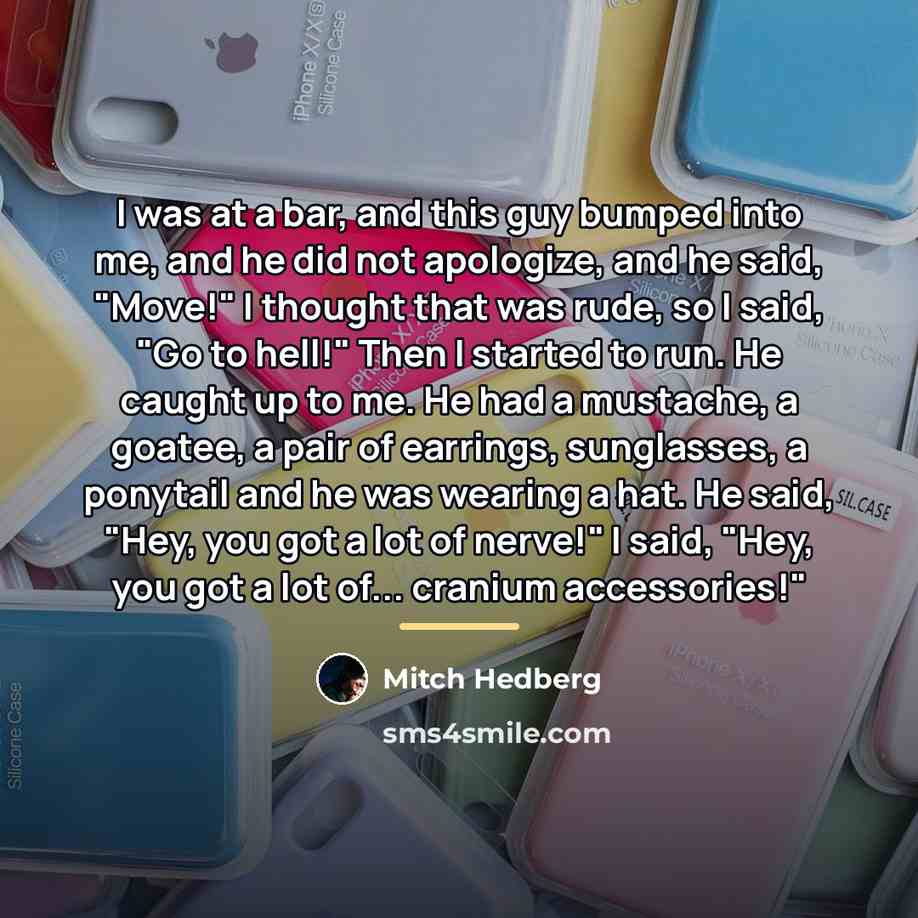 “I was at a bar, and this guy bumped into…” quote by Mitch Hedberg