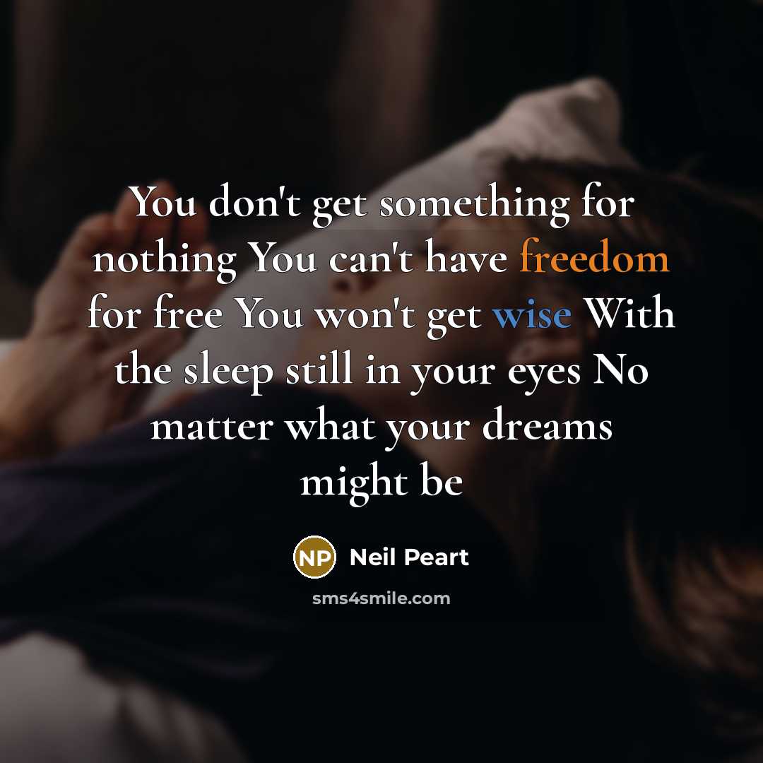 “You don't get something for nothing You can't have freedom…” quote by Neil Peart