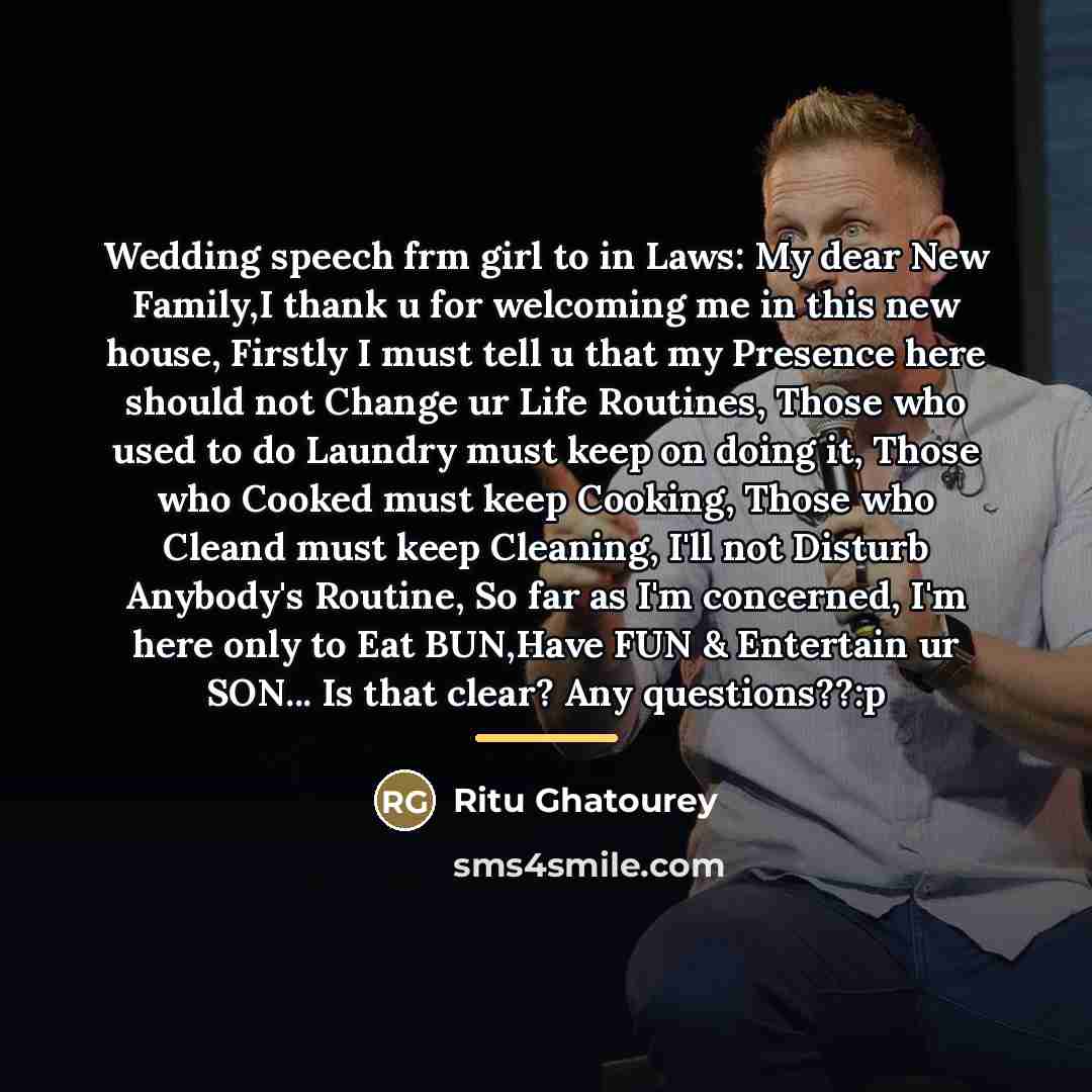 “Wedding speech frm girl to in Laws: My dear New…” quote by Ritu Ghatourey