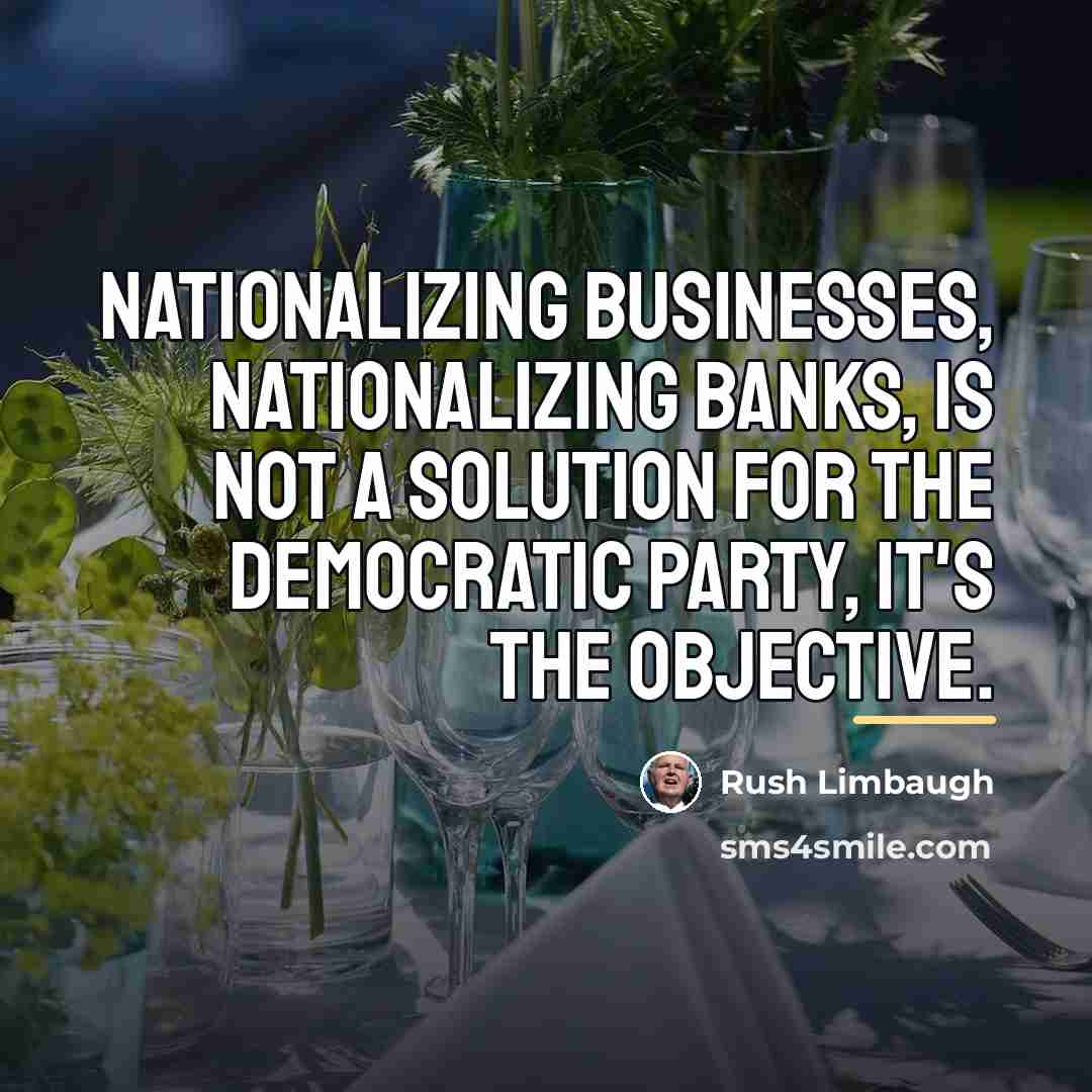 “Nationalizing businesses, nationalizing banks, is not a solution for the…” quote by Rush Limbaugh