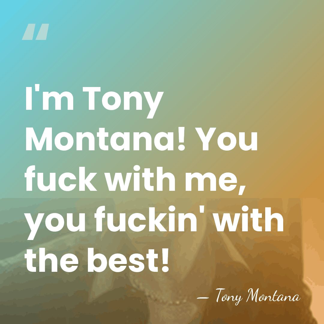 I'm Tony Montana! You fuck with me, you fuckin' with the best! - Tony Montana