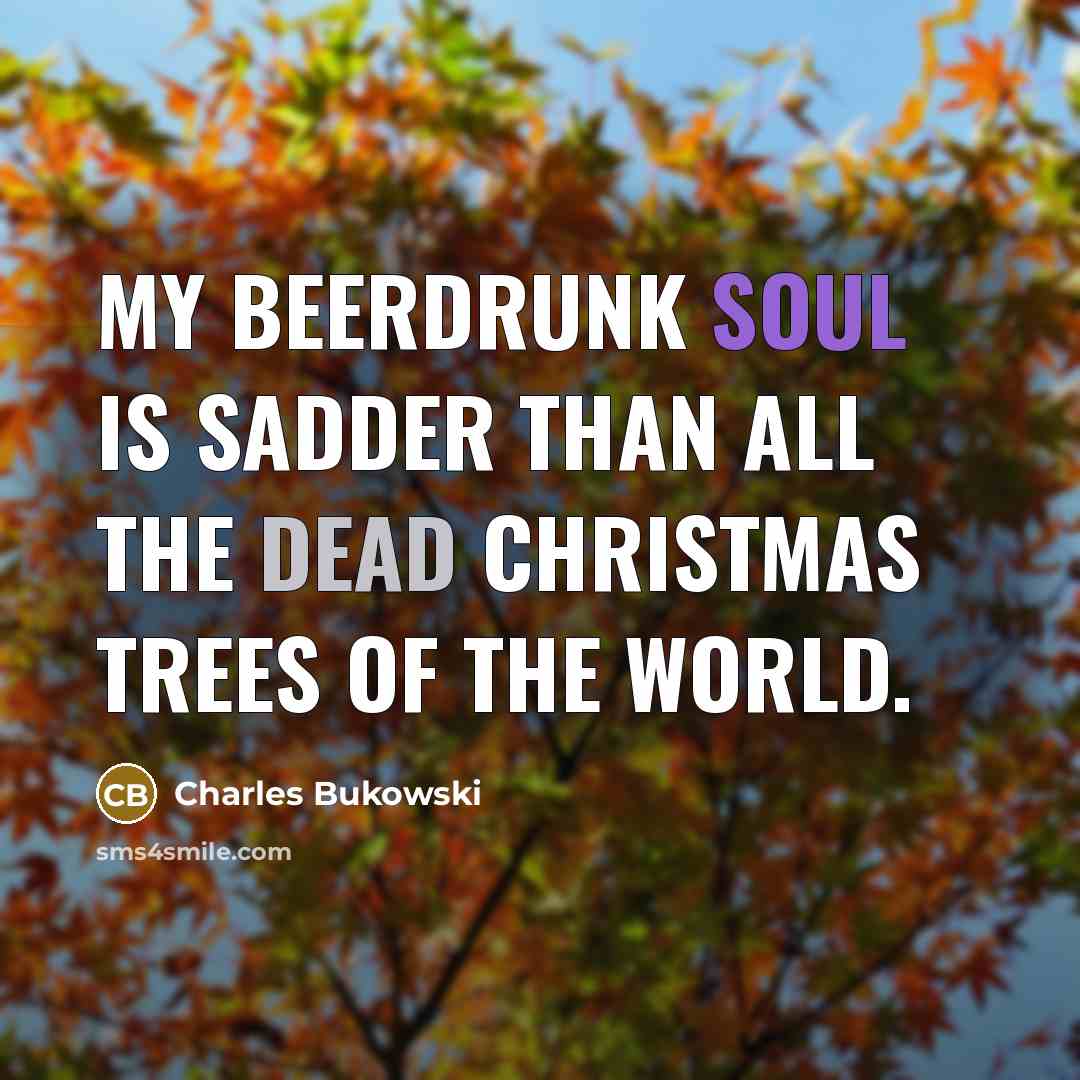 “my beerdrunk soul is sadder than all the dead christmas…” quote by Charles Bukowski