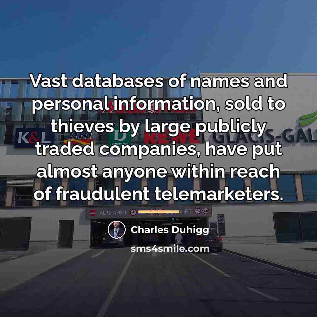 “Vast databases of names and personal information, sold to thieves…” quote by Charles Duhigg