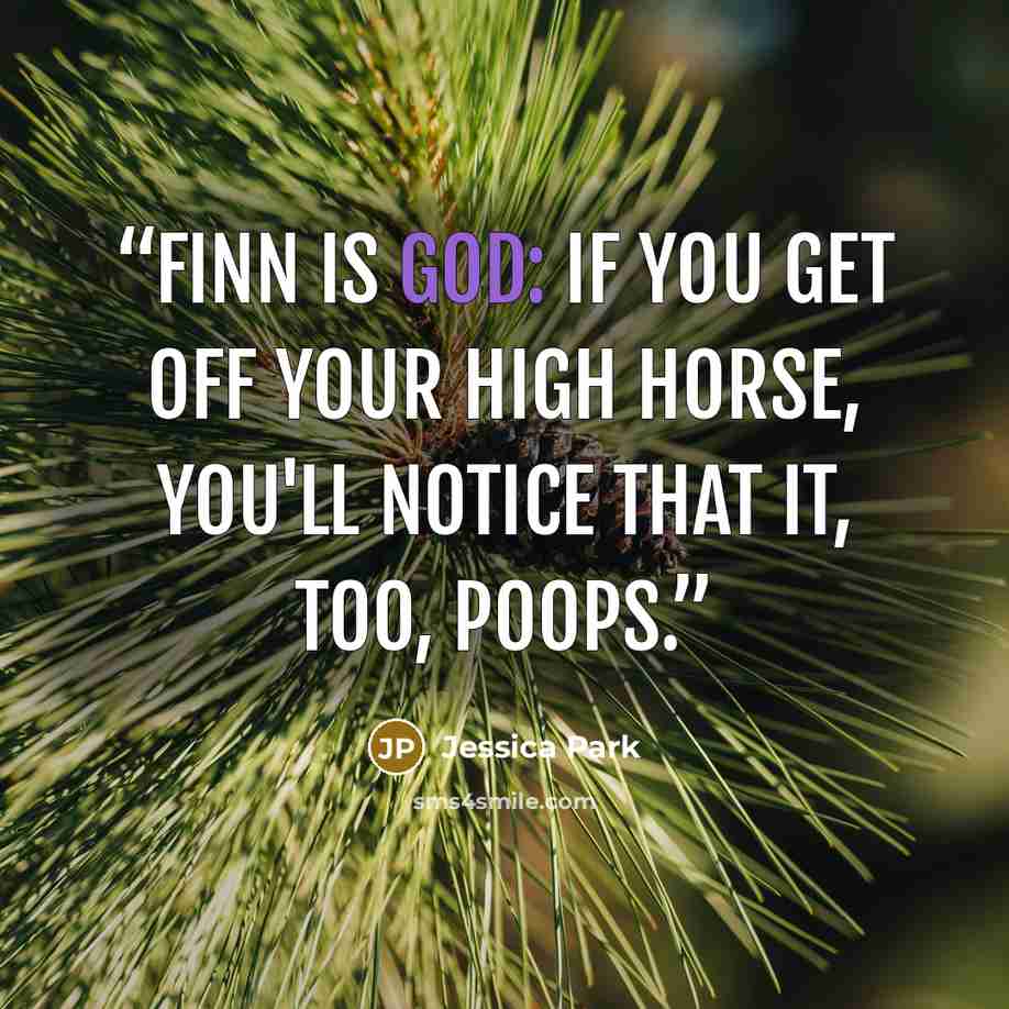 “Finn is God: If you get off your high horse, you'll notice that it, too, poops.” quote by Jessica Park