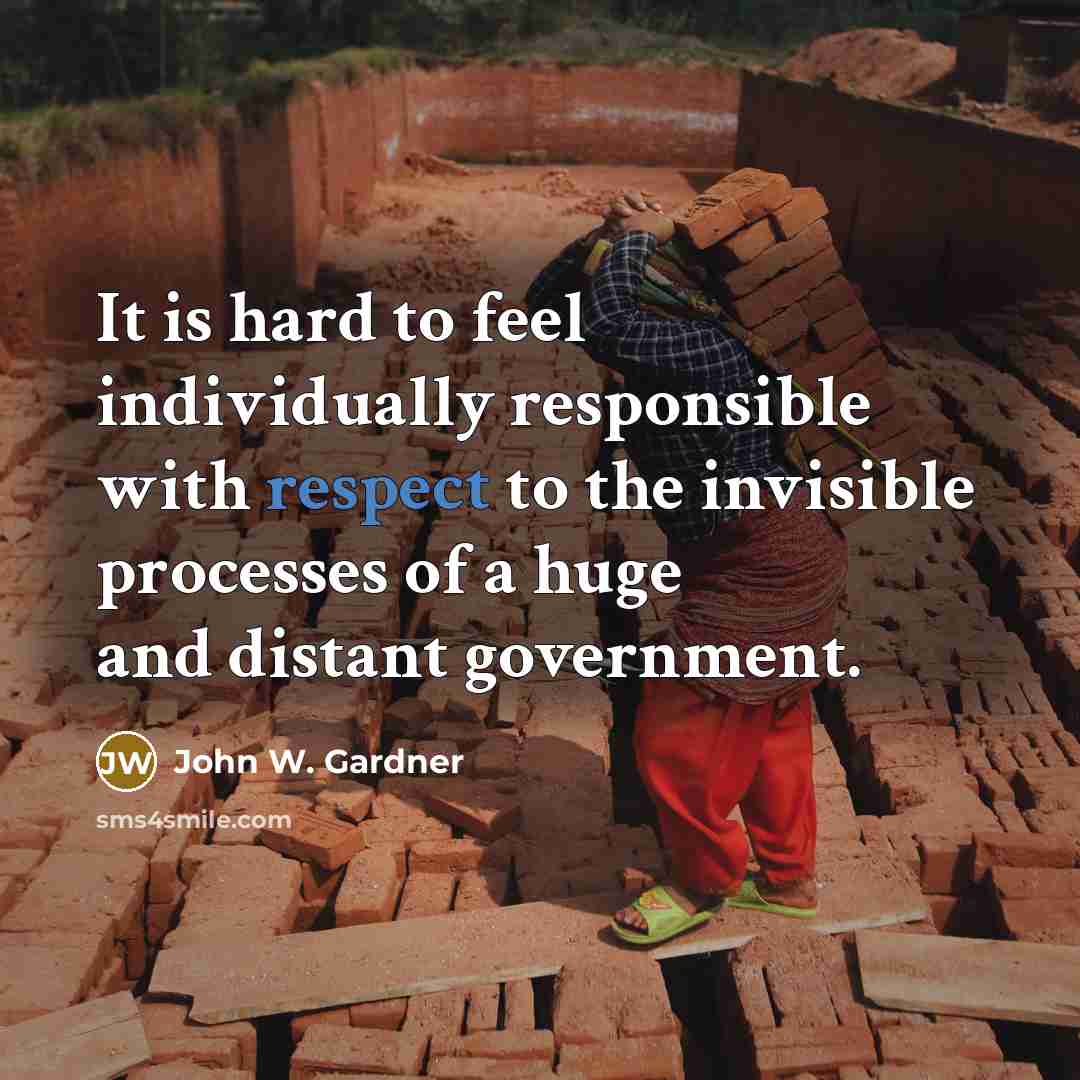 “It is hard to feel individually responsible with respect to…” quote by John W. Gardner