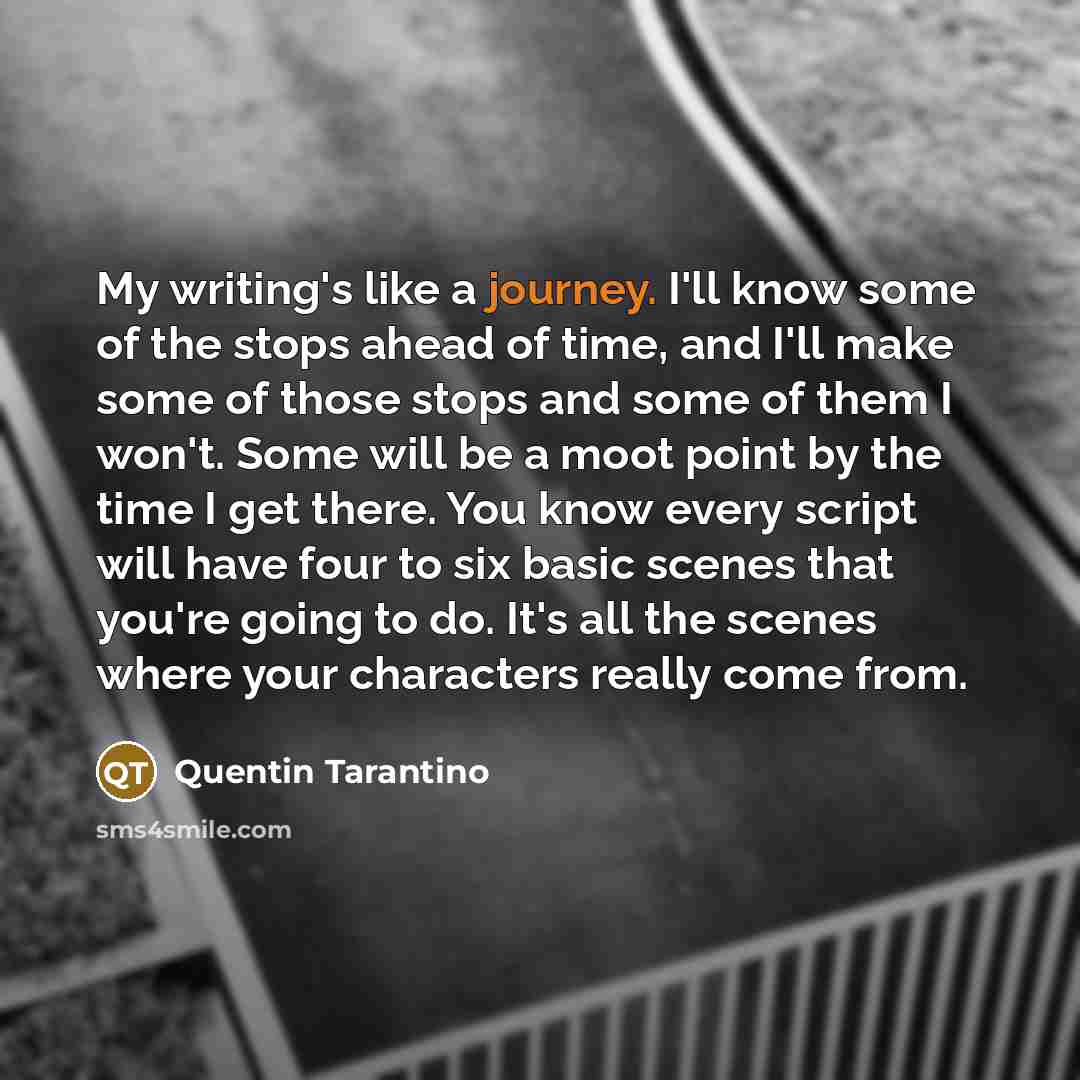 “My writing's like a journey. I'll know some of the…” quote by Quentin Tarantino