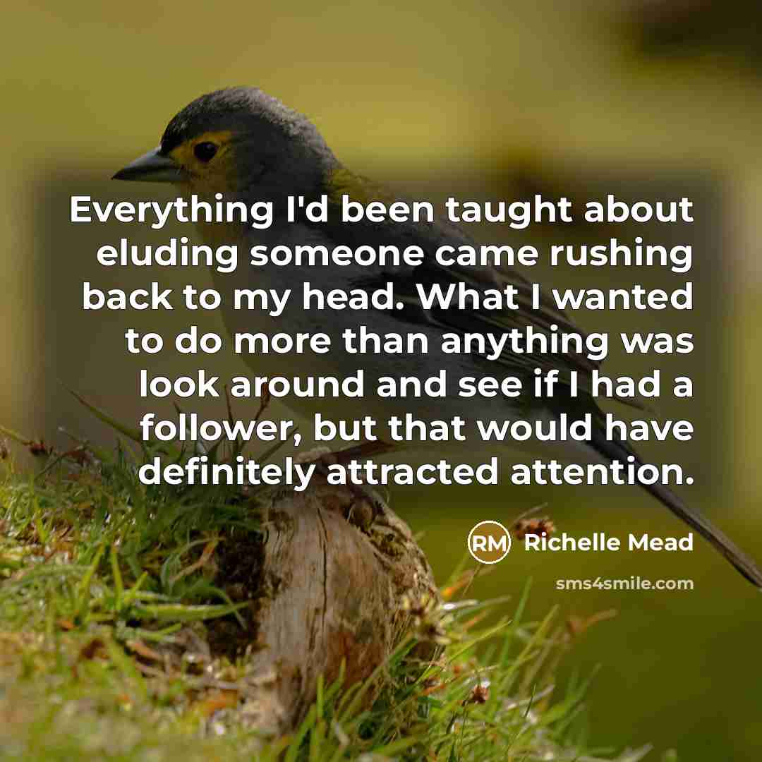 “Everything Iʹd been taught about eluding someone came rushing back…” quote by Richelle Mead