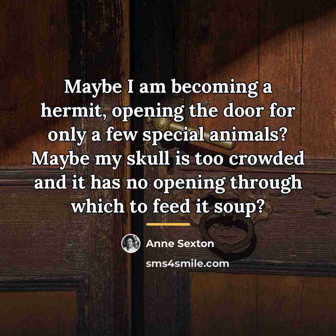 “Maybe I am becoming a hermit, opening the door for…” quote by Anne Sexton