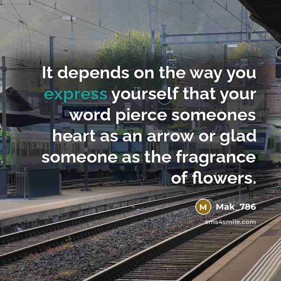 “It depends on the way you express yourself that your word pierce someones heart as an arrow or glad someone as the fragrance of flowers.” quote by Mak_786