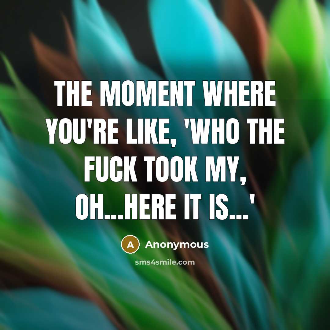 “The moment where you're like, 'WHO THE FUCK TOOK MY,…” quote by Anonymous