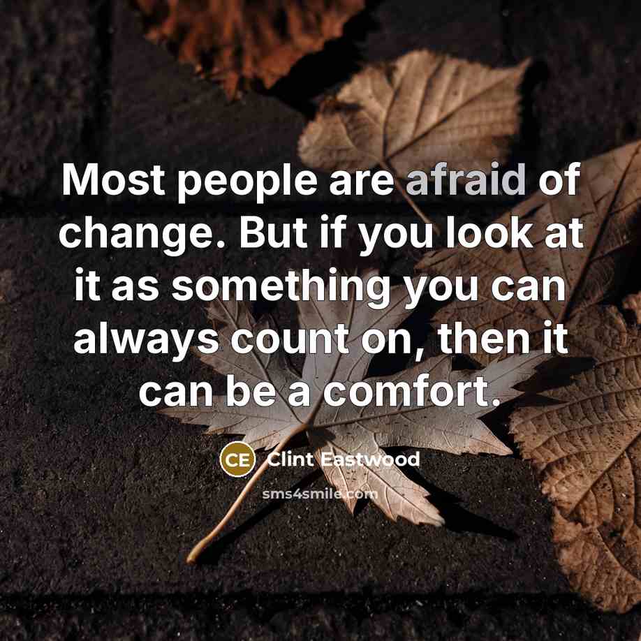 “Most people are afraid of change. But if you look at it as something you can always count on, then it can be a comfort.” quote by Clint Eastwood