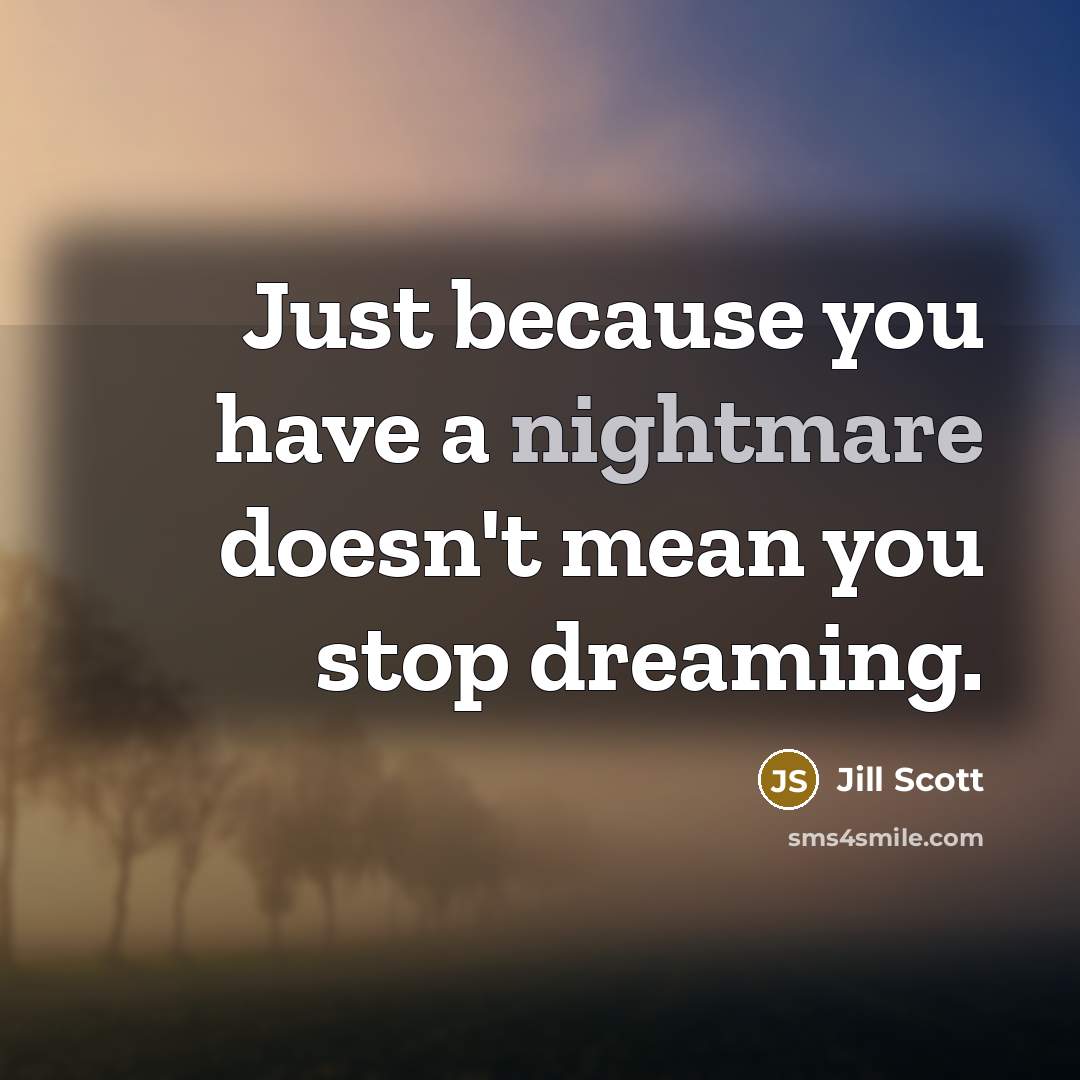 “Just because you have a nightmare doesn't mean you stop…” quote by Jill Scott