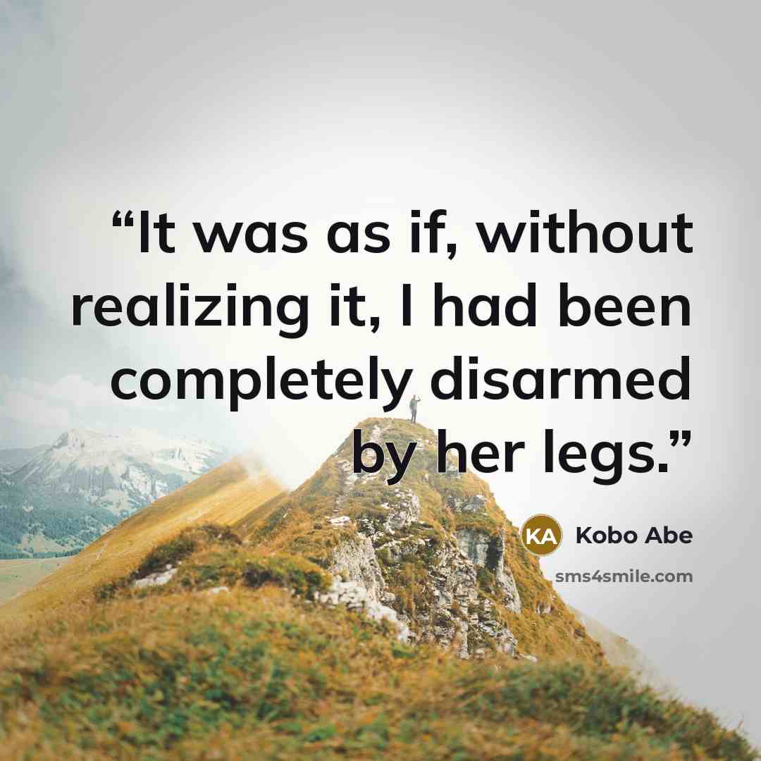 “It was as if, without realizing it, I had been completely disarmed by her legs.” quote by Kōbō Abe