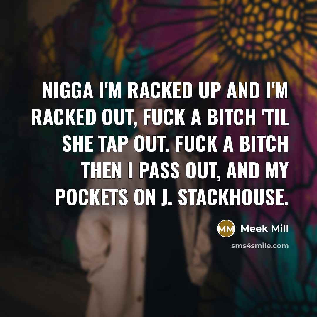 “Nigga I'm racked up and I'm racked out, fuck a…” quote by Meek Mill
