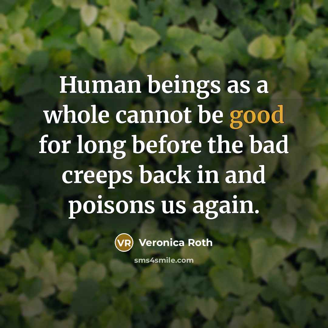 “Human beings as a whole cannot be good for long…” quote by Veronica Roth