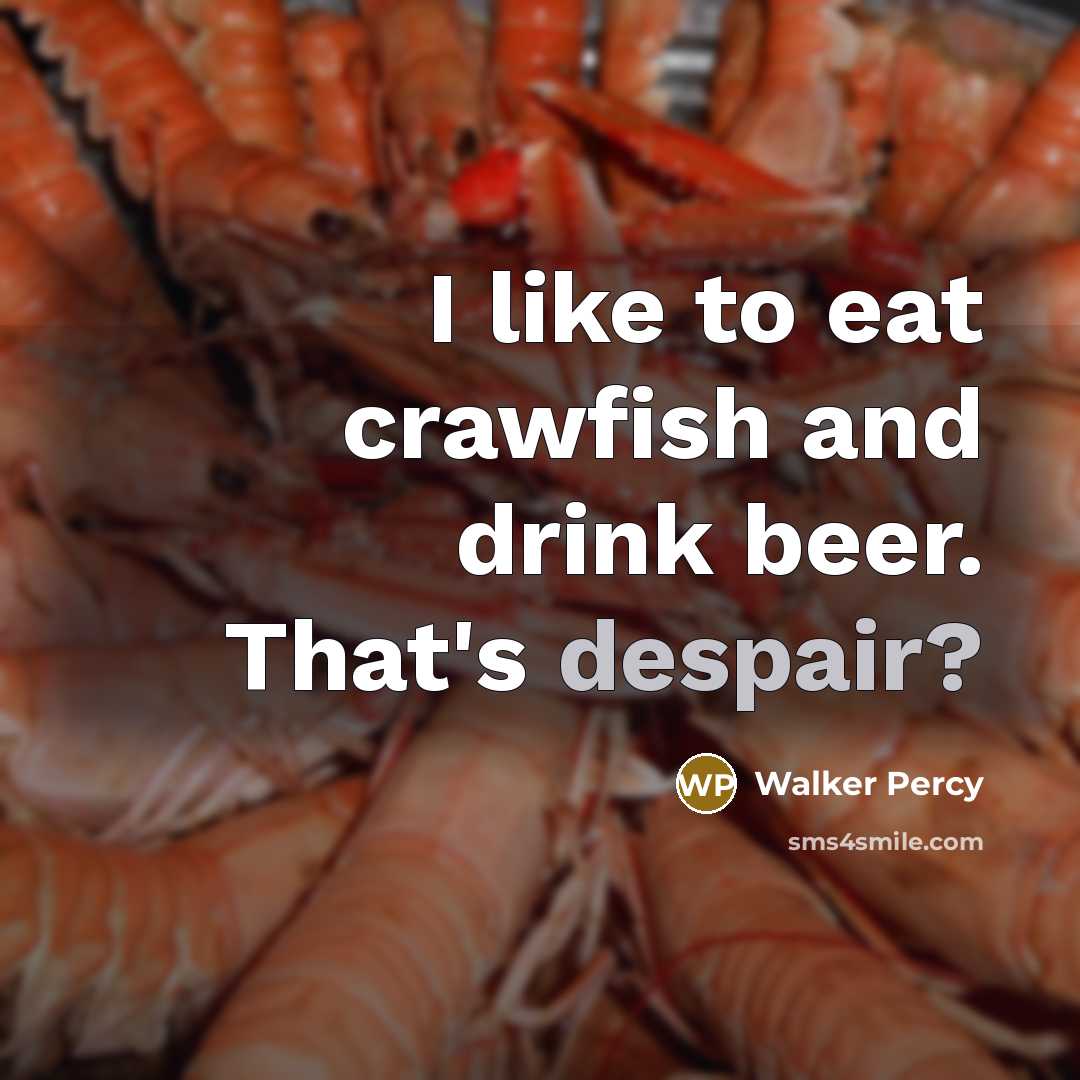 “I like to eat crawfish and drink beer. That's despair?…” quote by Walker Percy