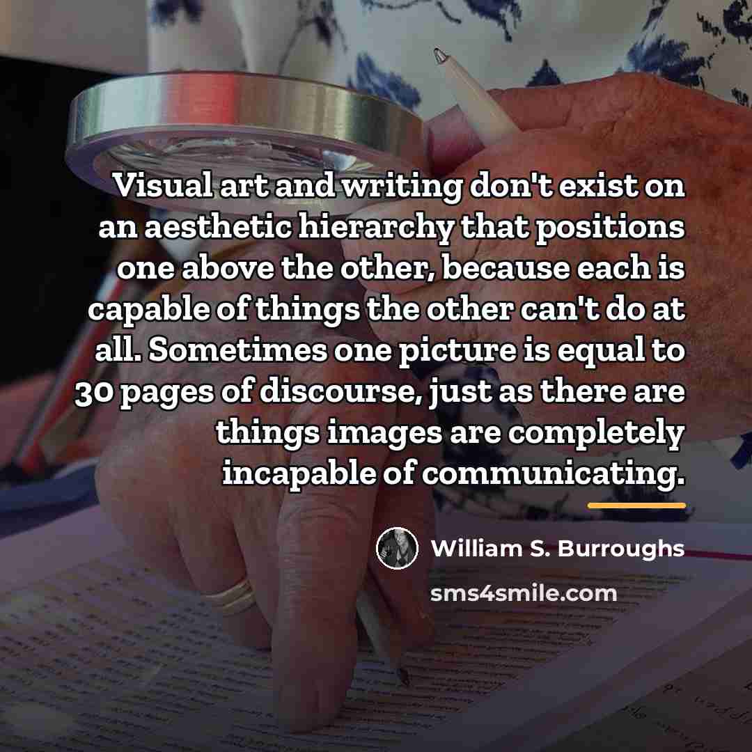 “Visual art and writing don't exist on an aesthetic hierarchy…” quote by William S. Burroughs