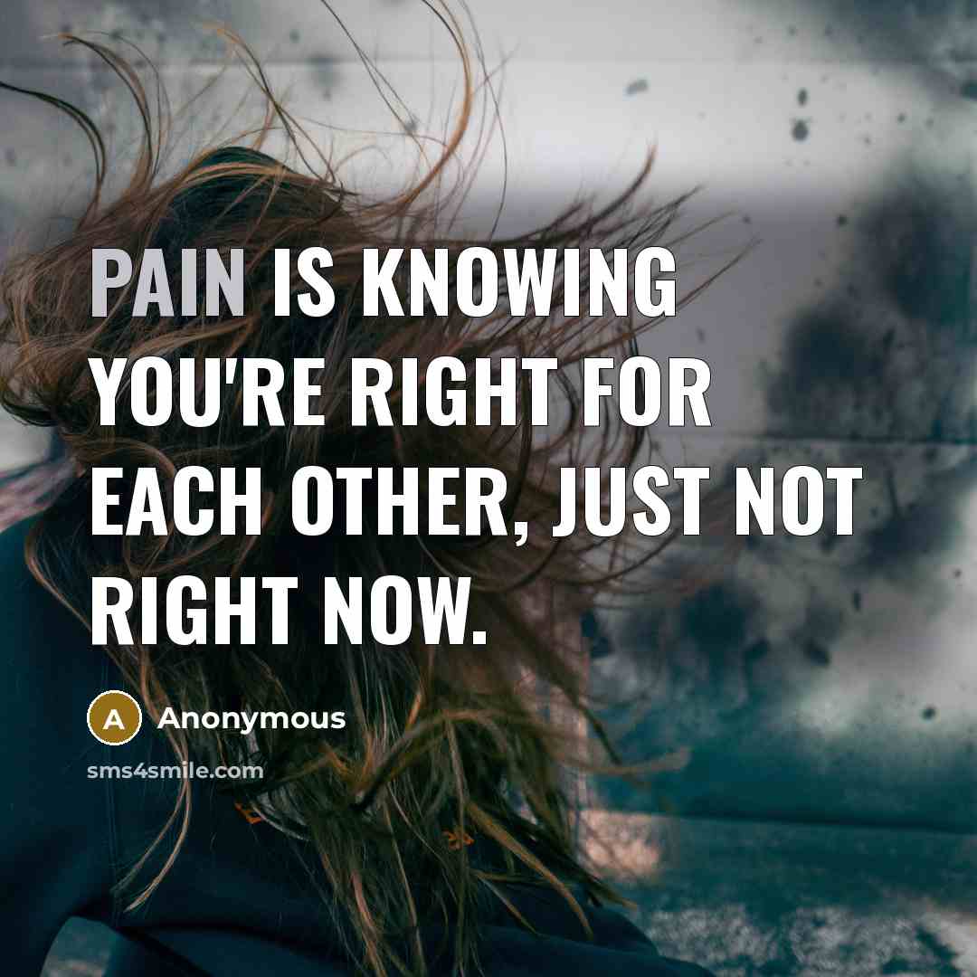 “Pain is knowing you're right for each other, just not…” quote by Anonymous