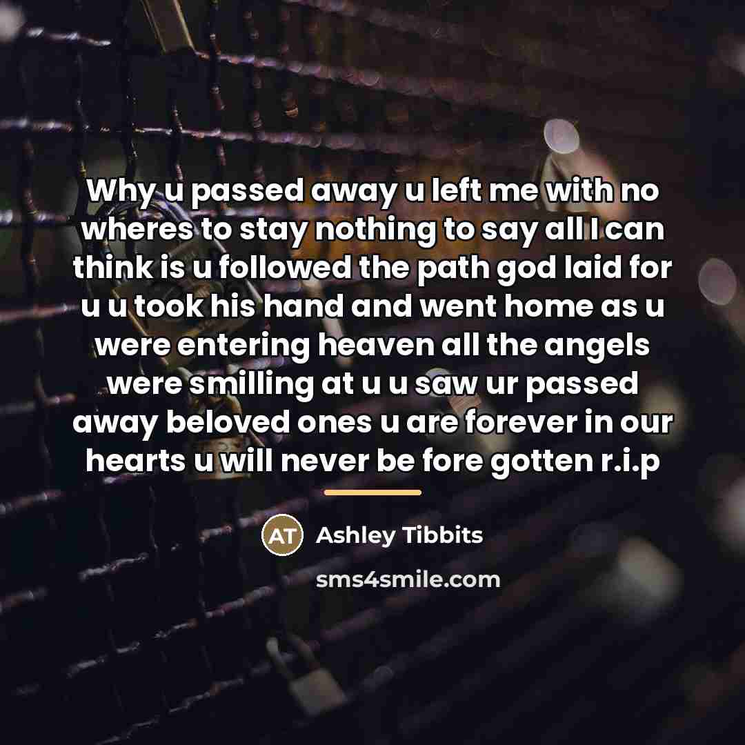 “Why u passed away u left me with no wheres…” quote by Ashley Tibbits
