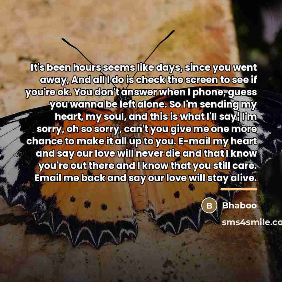 “It's been hours seems like days, since you went away,…” quote by Bhaboo