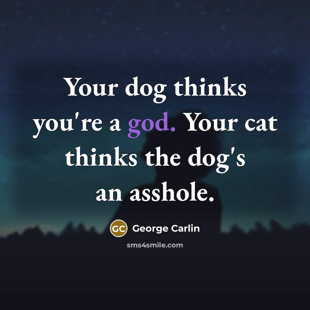 “Your dog thinks you're a god. Your cat thinks the…” quote by George Carlin