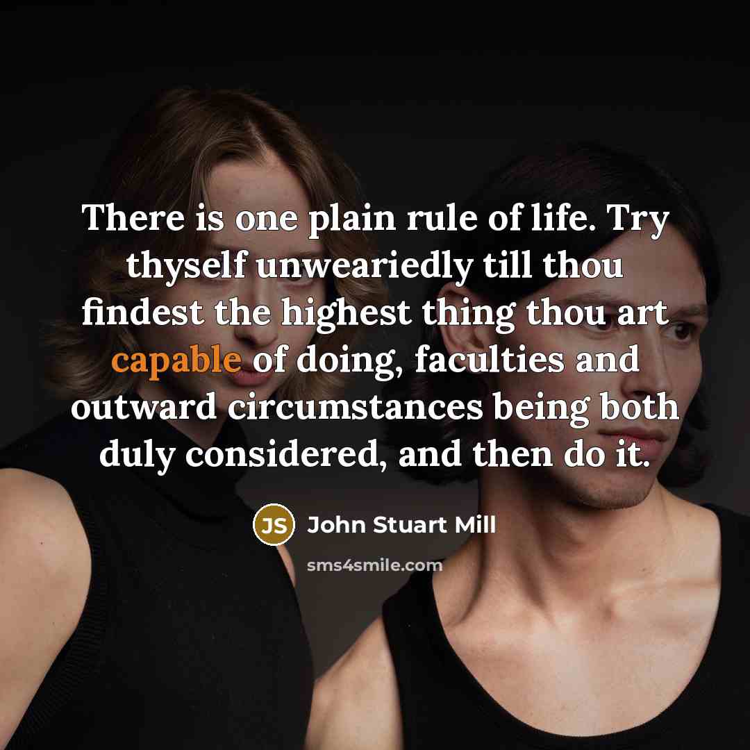 “There is one plain rule of life. Try thyself unweariedly…” quote by John Stuart Mill