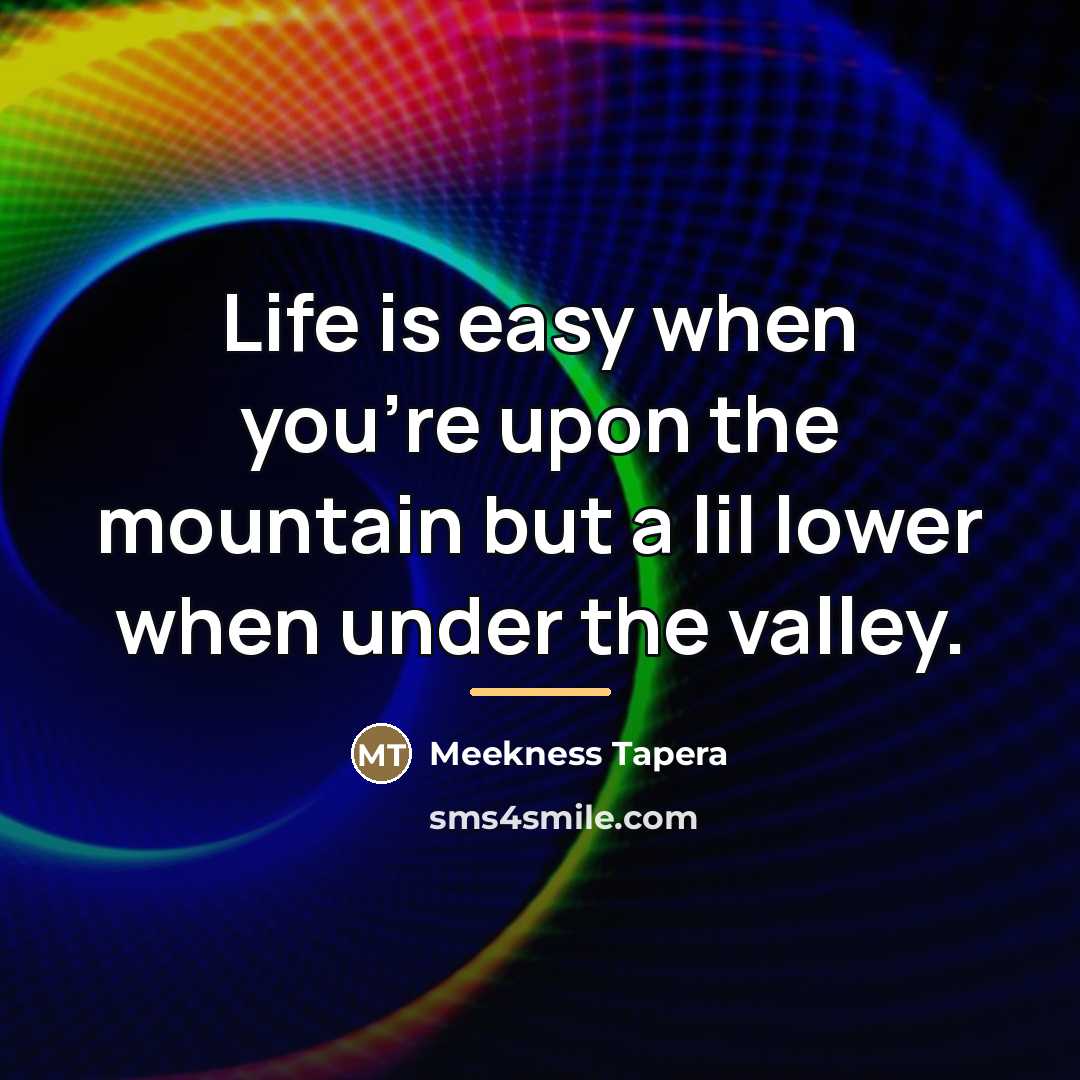 “Life is easy when you're upon the mountain but a…” quote by Meekness Tapera