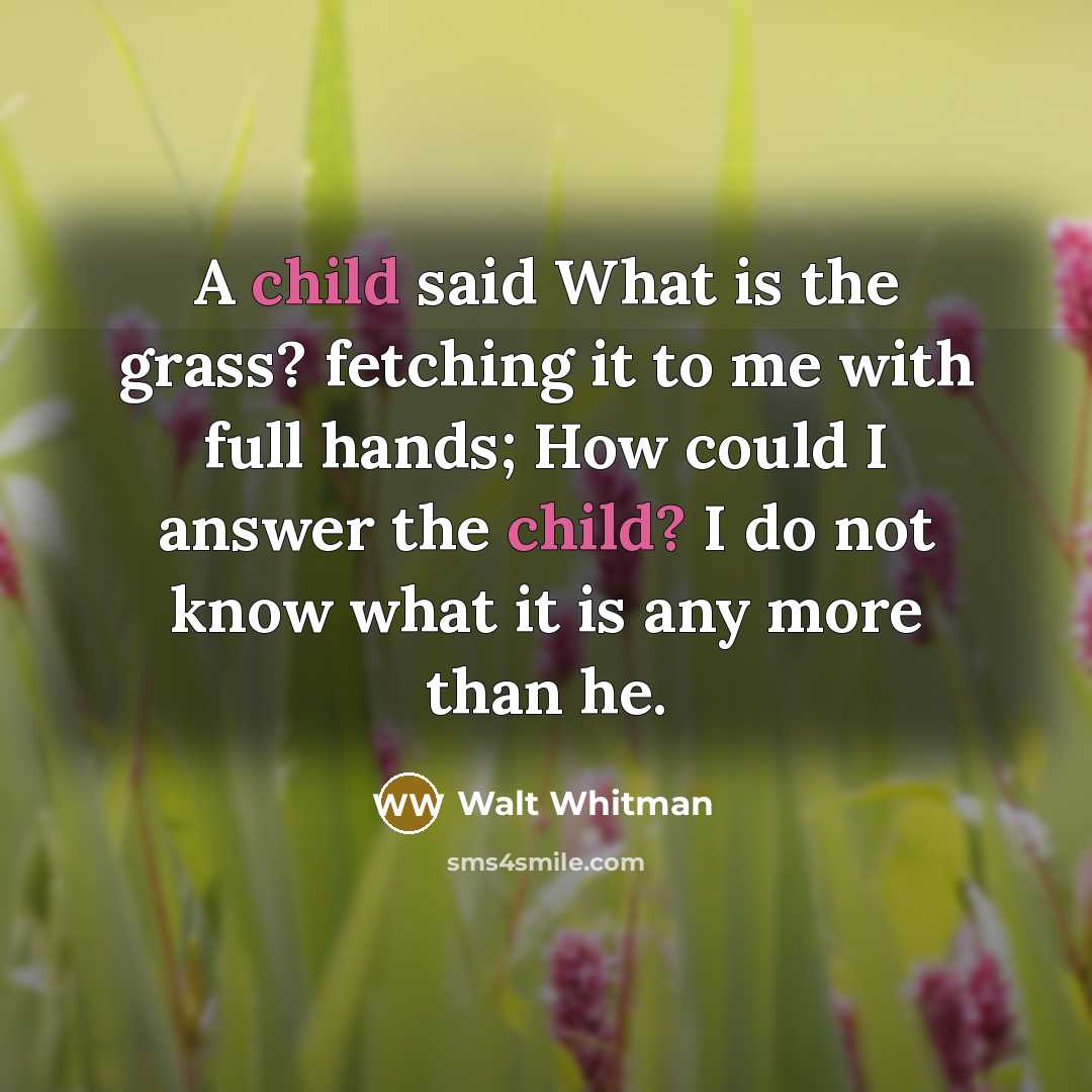 “A child said What is the grass? fetching it to…” quote by Walt Whitman