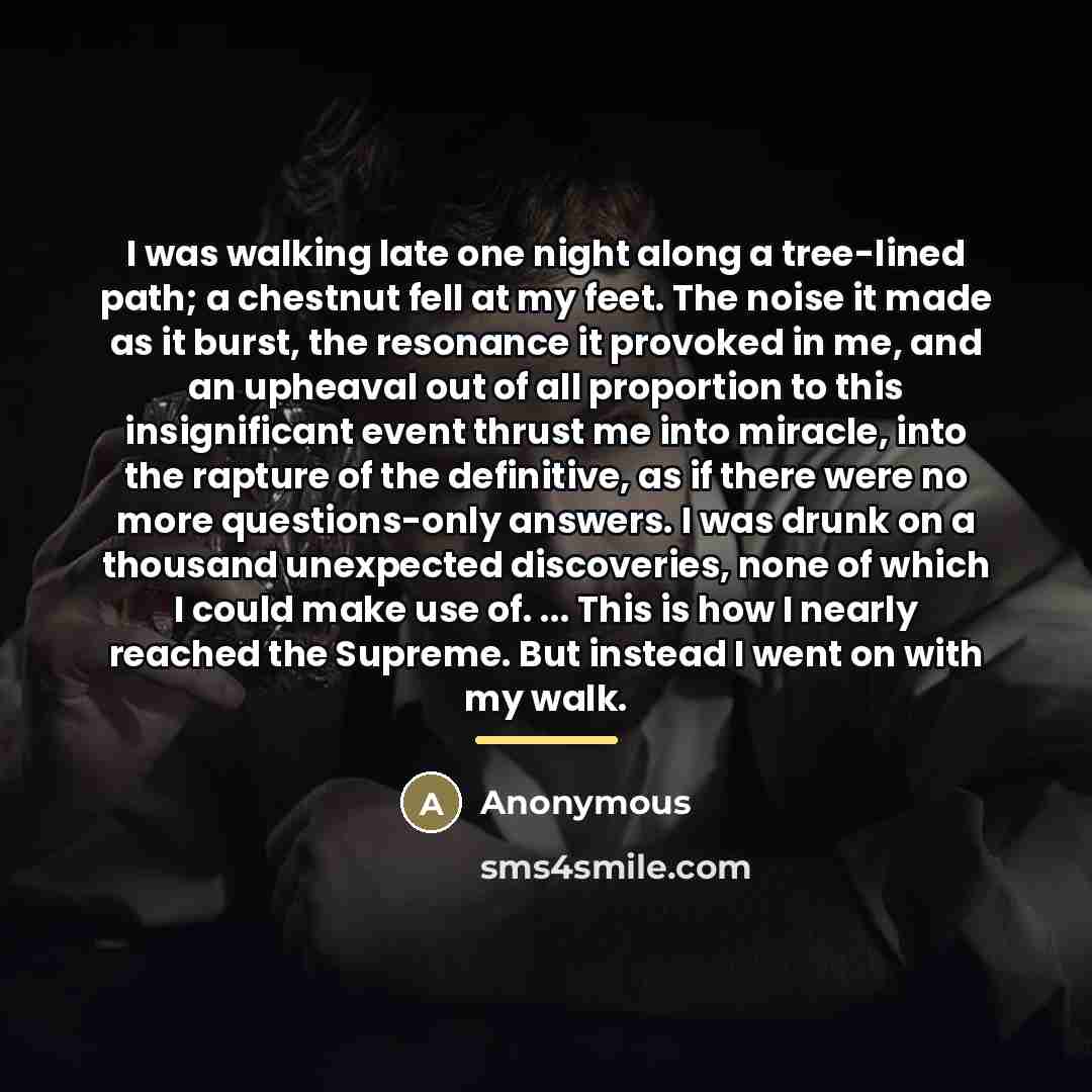 “I was walking late one night along a tree-lined path;…” quote by Anonymous